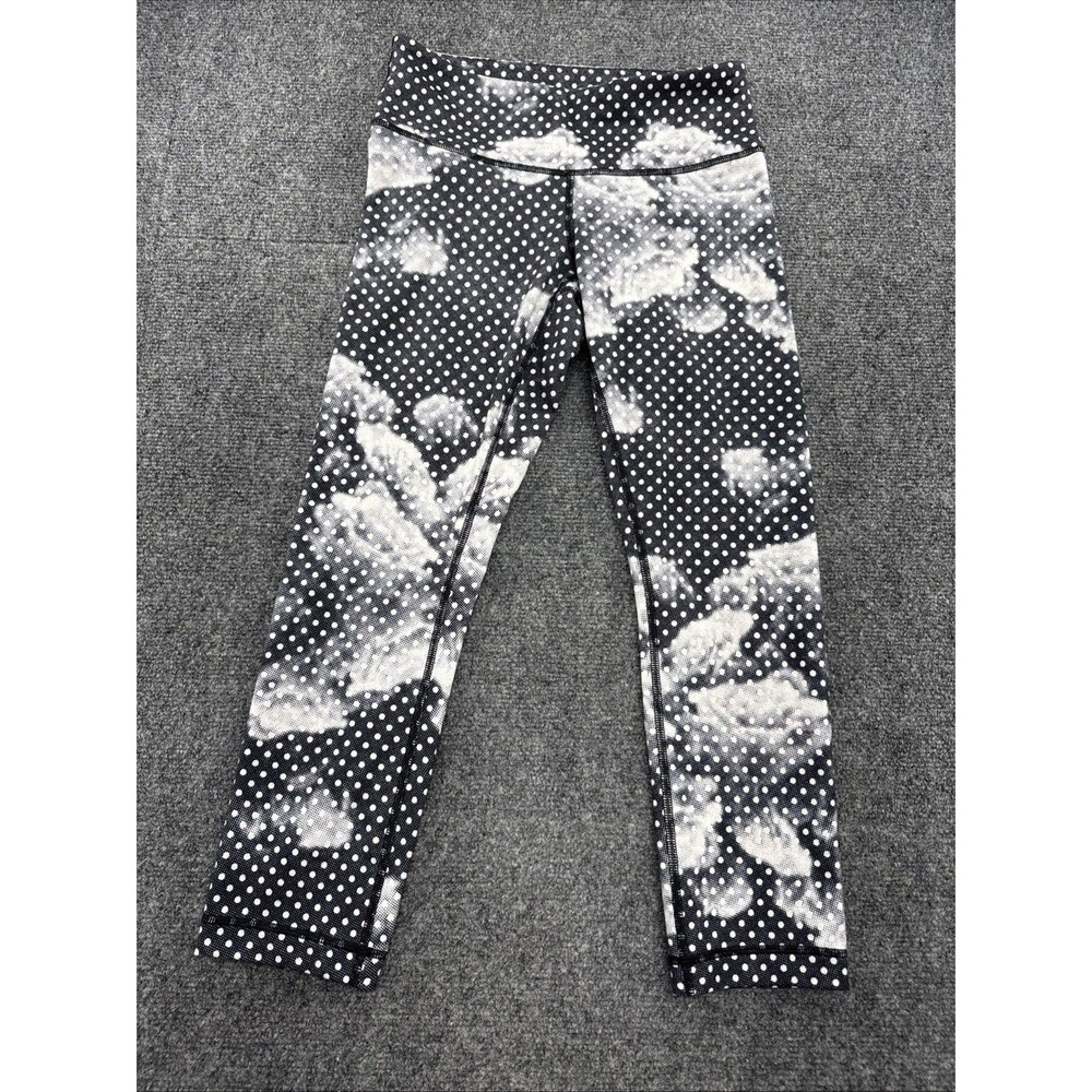 Lululemon Wunder Under Crop Sashiko Womens 4 Black White Petal Camo Leggings